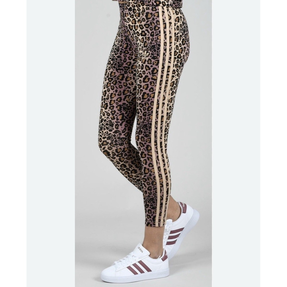 Leopard Print Side-Stripe Women's Leggings in Pink and Brown